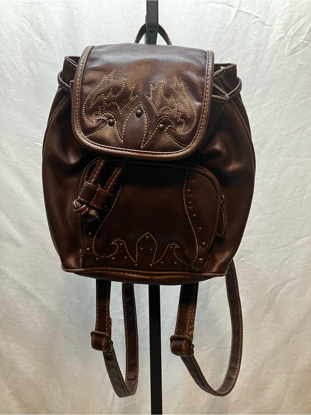 Dark Brown Faux Leather Stud-Accent Backpack